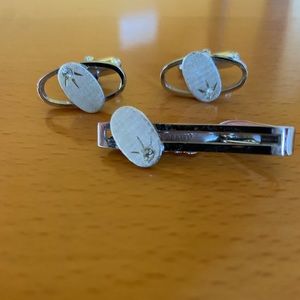 Men’s Vintage Cufflinks With Matching Tie Clasp